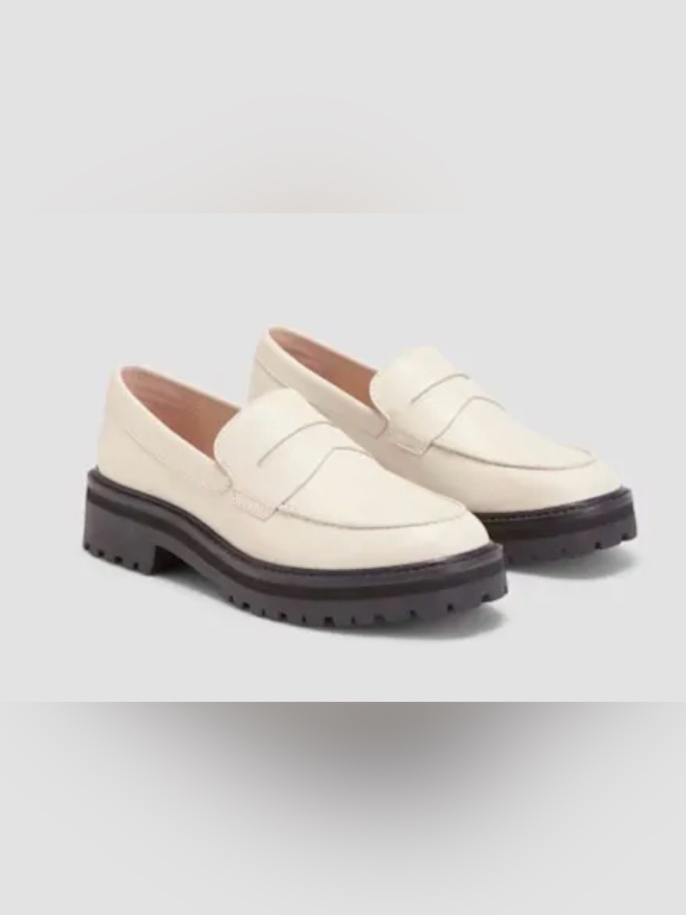 Cream Leather Lug Sole Penny Loafers - Women's white